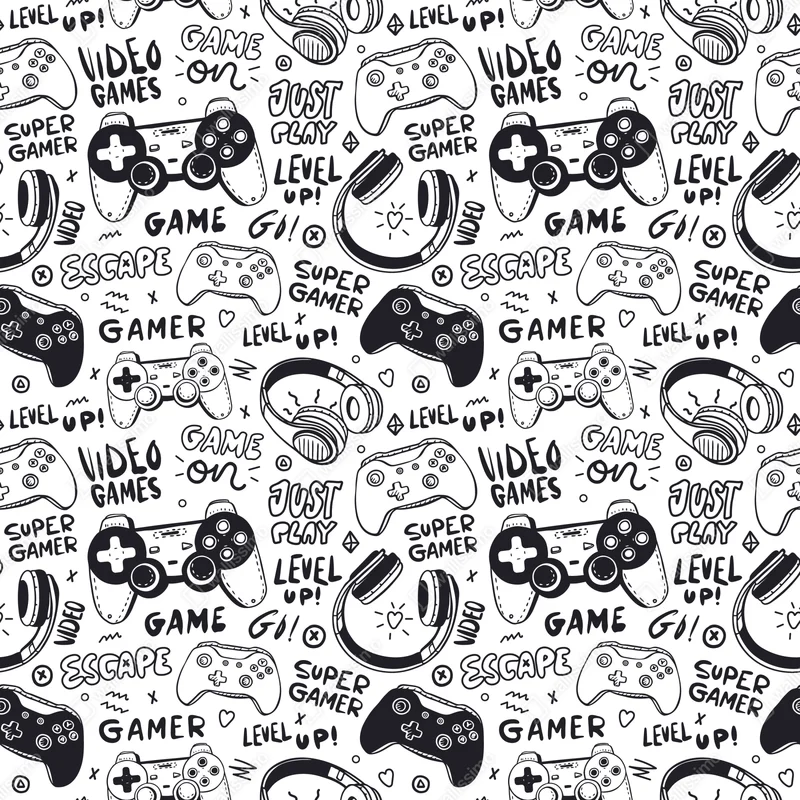 Laptop-Aufkleber doodle-muster mit videospiel-controllern Laptop-Aufkleber doodle-muster mit videospiel-controllern