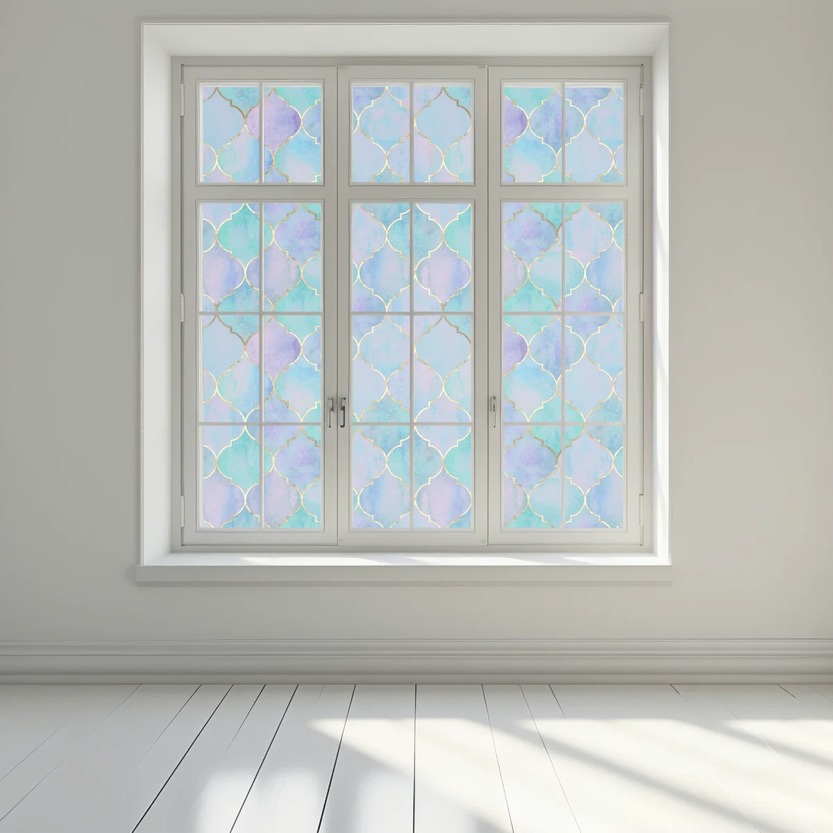 Fensteraufkleber pastell türkis marokkanisches fliesenmuster Fensteraufkleber pastell türkis marokkanisches fliesenmuster