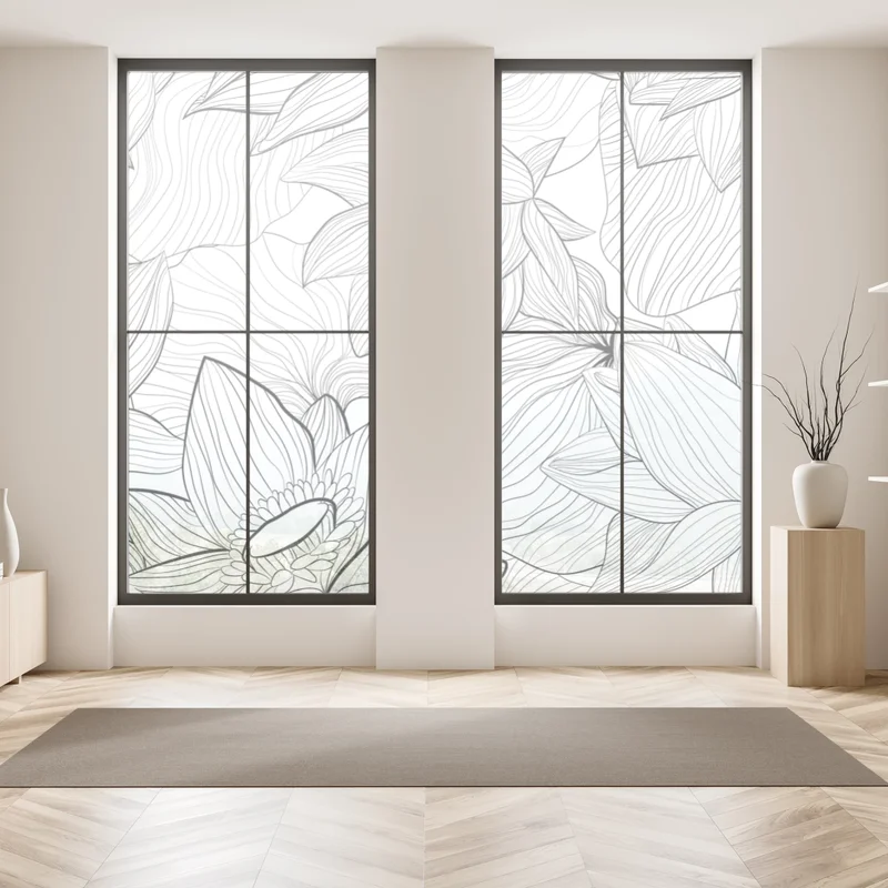 Fensteraufkleber zarte lotus-linienzeichnung