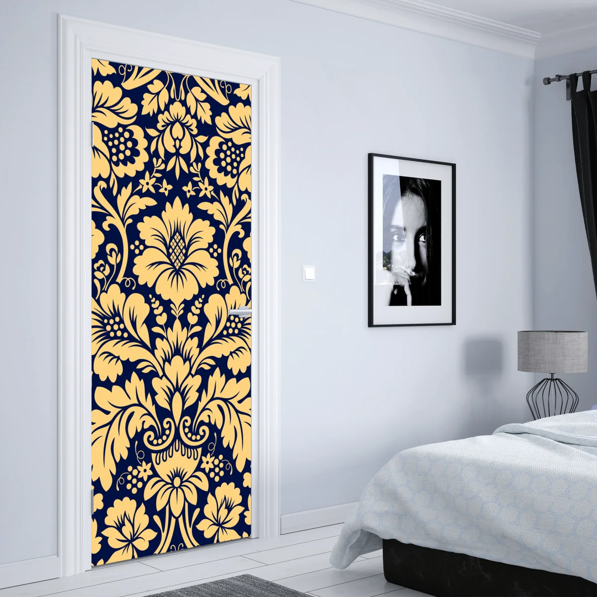 Türaufkleber dunkelblau-beiges damastmuster Türaufkleber dunkelblau-beiges damastmuster