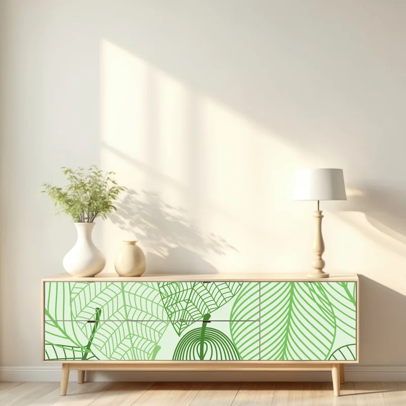 Repositionierbarer Aufkleber grünes botanisches blättermuster