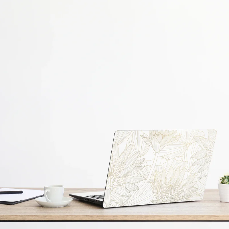 Naklejka na laptopa delikatny złoty rysunek kwiatowy
