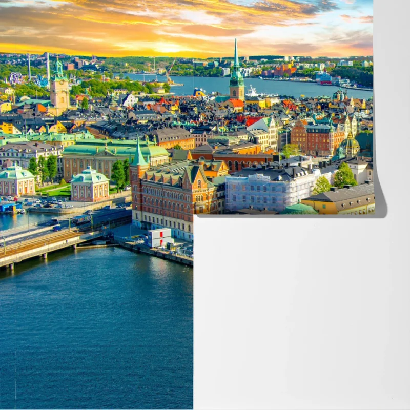 Fototapete lebendige stadtansicht von Stockholm bei sonnenuntergang Fototapete lebendige stadtansicht von Stockholm bei sonnenuntergang