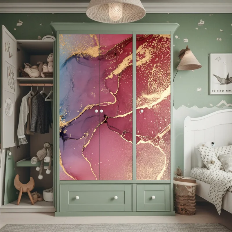 Schrankaufkleber abstraktes marmoriertes bild in türkis und lila mit gold