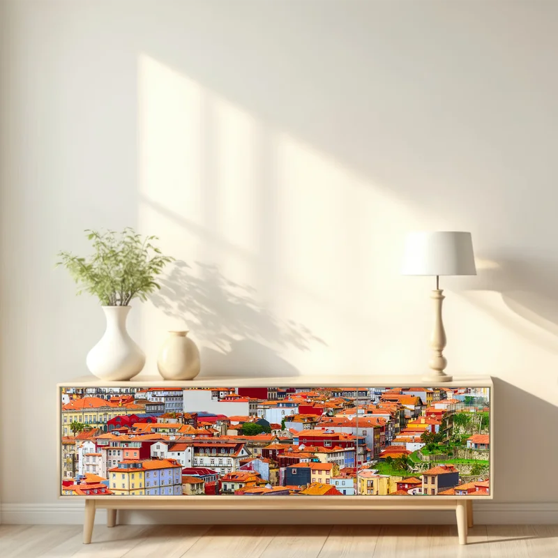 Repositionierbarer Aufkleber Porto buntes uferpanorama