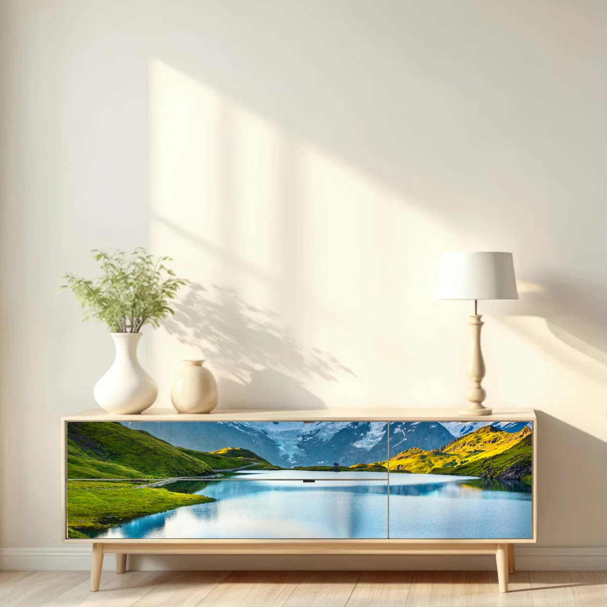 Repositionierbarer Aufkleber ruhiger alpensee vor dem Wetterhorn, Schweiz Repositionierbarer Aufkleber ruhiger alpensee vor dem Wetterhorn, Schweiz