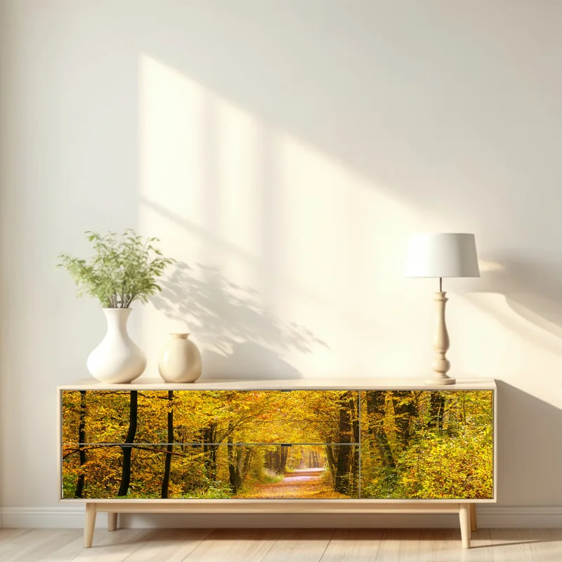 Repositionierbarer Aufkleber goldener herbstwaldweg