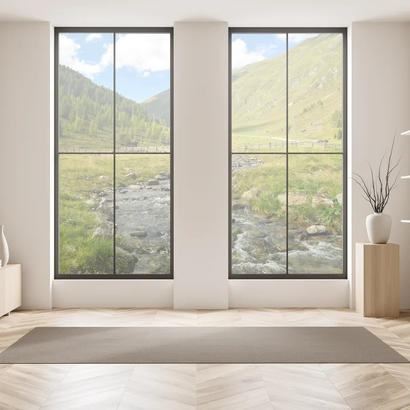 Fensteraufkleber alpenbach im sonnigen tal