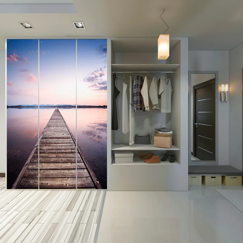 Schrankaufkleber holzsteg zum horizont bei sonnenuntergang