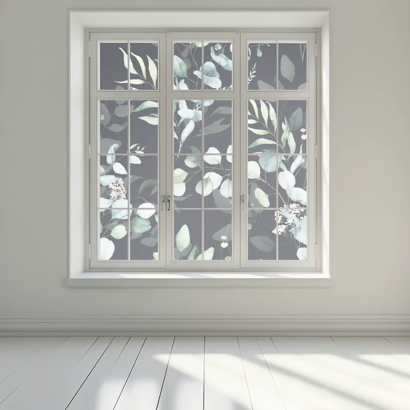 Fensteraufkleber eukalyptus aquarell botanisches muster auf dunklem hintergrund