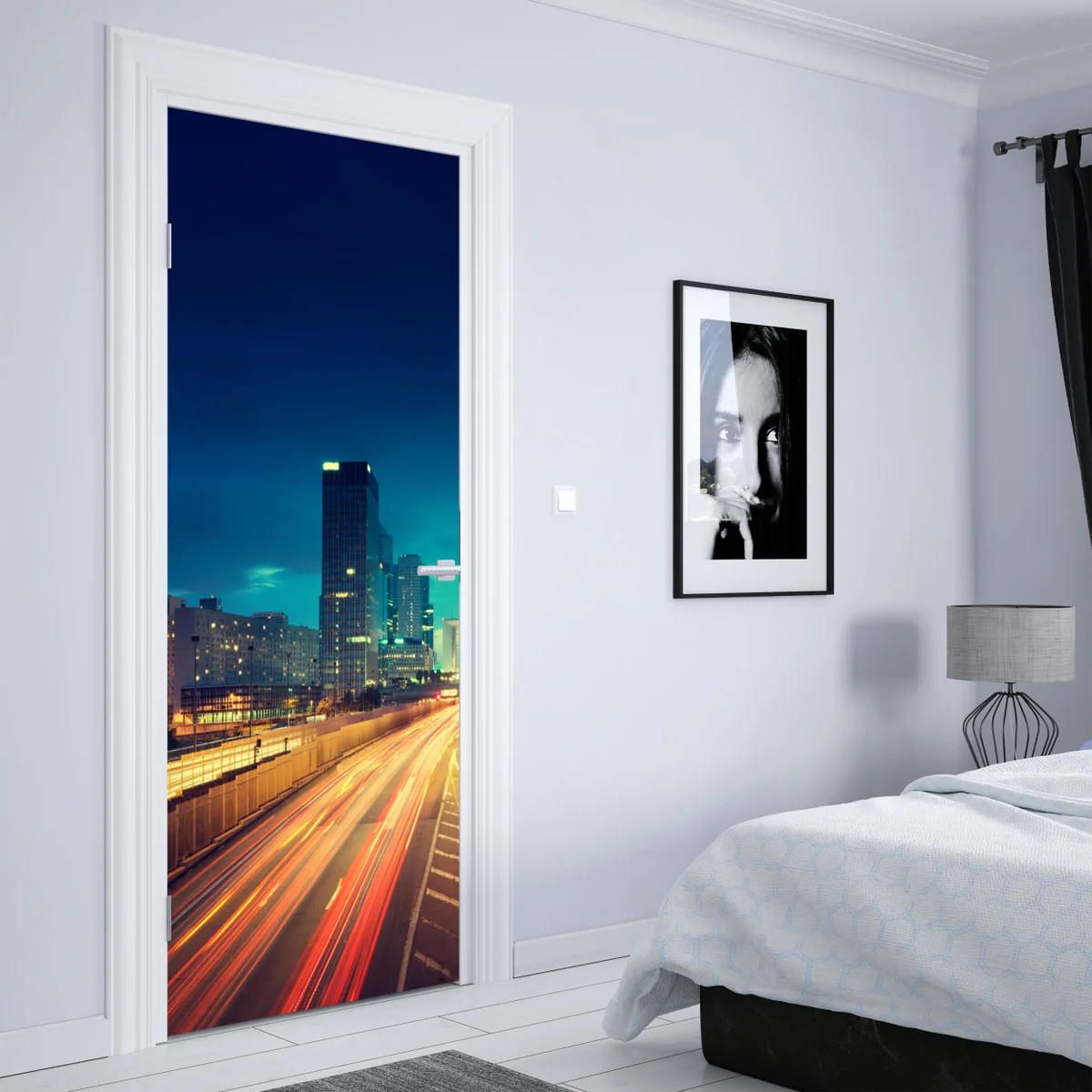 Türaufkleber La Défense skyline bei dämmerung Türaufkleber La Défense skyline bei dämmerung