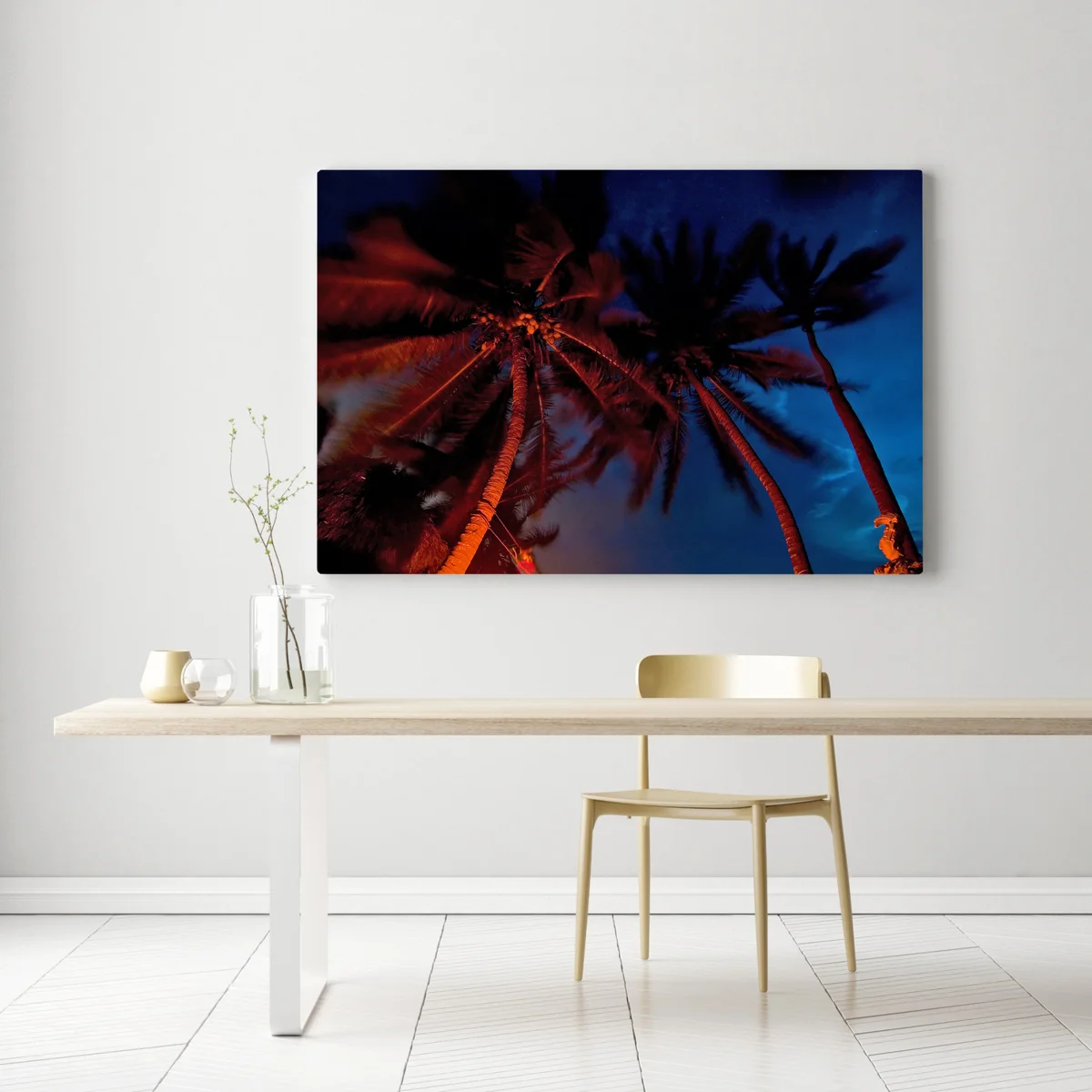 Leinwandbild Palmen im Feuerschein • Leinwandbilder bei Wallnifity® Leinwandbild Palmen im Feuerschein • Leinwandbilder bei Wallnifity®