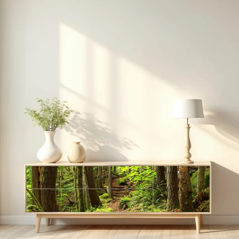 Repositionierbarer Aufkleber moosiger waldpfad Repositionierbarer Aufkleber moosiger waldpfad