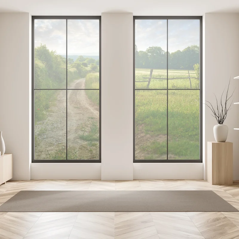 Fensteraufkleber sonniger landweg durch grüne wiesen Fensteraufkleber sonniger landweg durch grüne wiesen