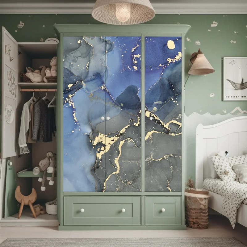 Schrankaufkleber luxuriöse blau-goldene abstraktion