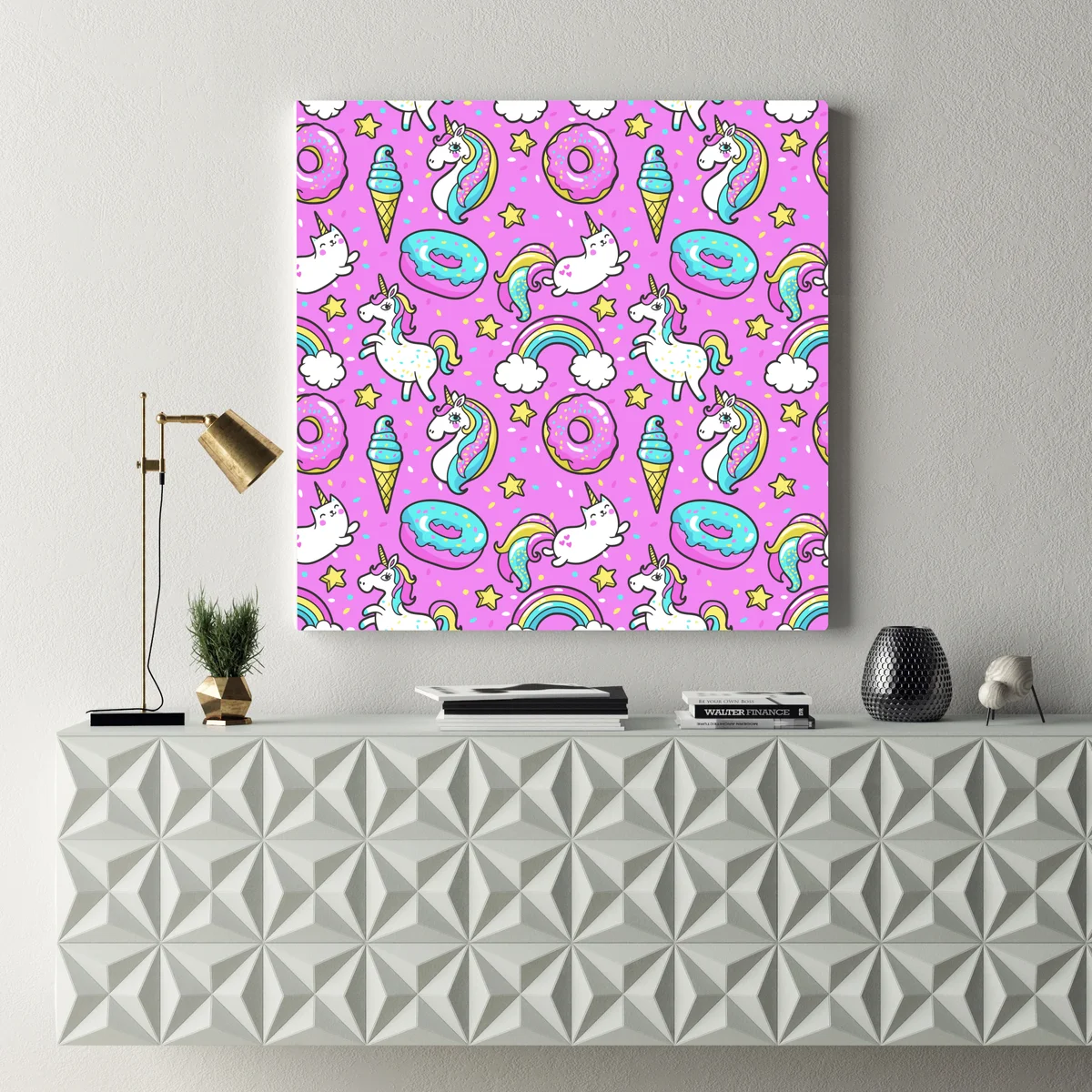 Leinwandbild pastell einhörner und süßigkeiten Leinwandbild pastell einhörner und süßigkeiten