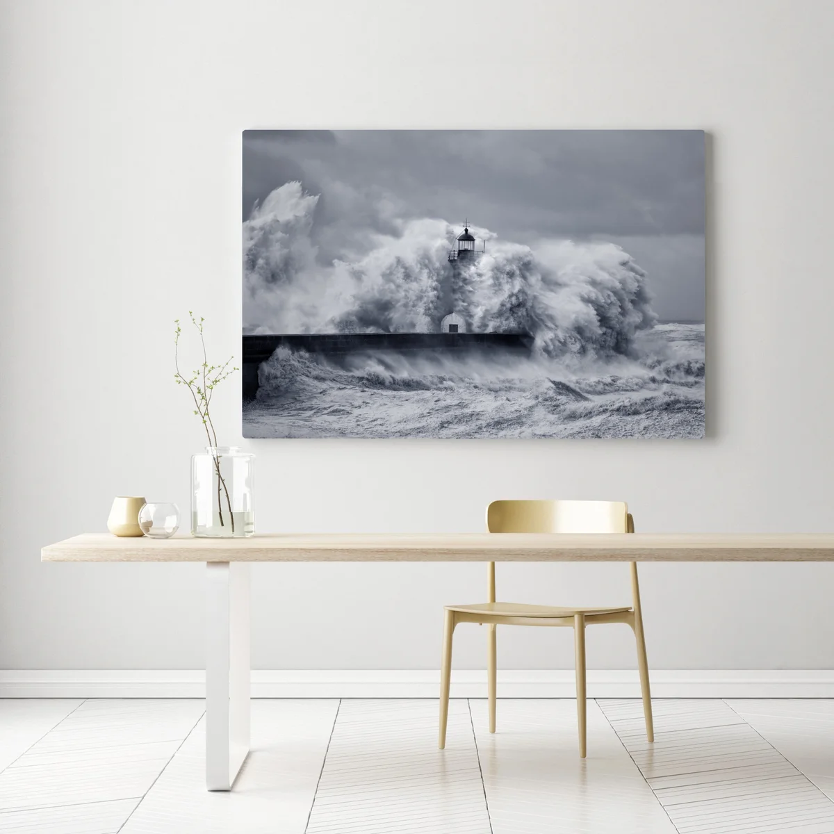Leinwandbild leuchtturm von mächtigen wellen umgeben Leinwandbild leuchtturm von mächtigen wellen umgeben