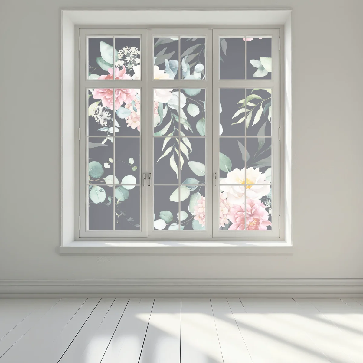 Fensteraufkleber elegantes aquarell-blumenmuster auf dunklem hintergrund Fensteraufkleber elegantes aquarell-blumenmuster auf dunklem hintergrund
