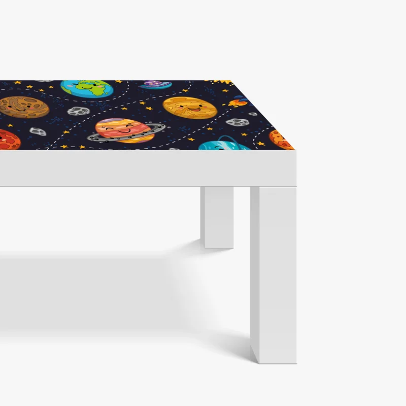 Tischaufkleber und Schreibtischaufkleber lächelnde planeten im verspielten weltraummuster