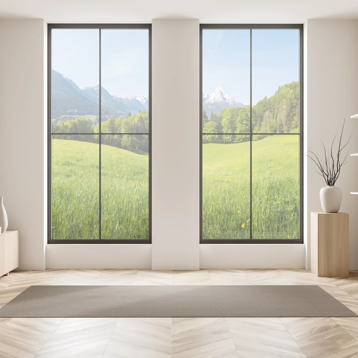 Fensteraufkleber ruhiges alpines wiesenpanorama Fensteraufkleber ruhiges alpines wiesenpanorama