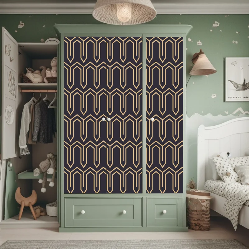 Schrankaufkleber art deco geometrisches muster in gold und schwarz