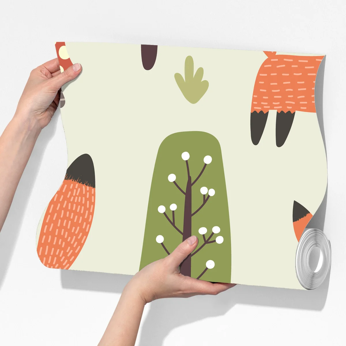 Fototapete verspieltes waldmuster mit füchsen Fototapete verspieltes waldmuster mit füchsen