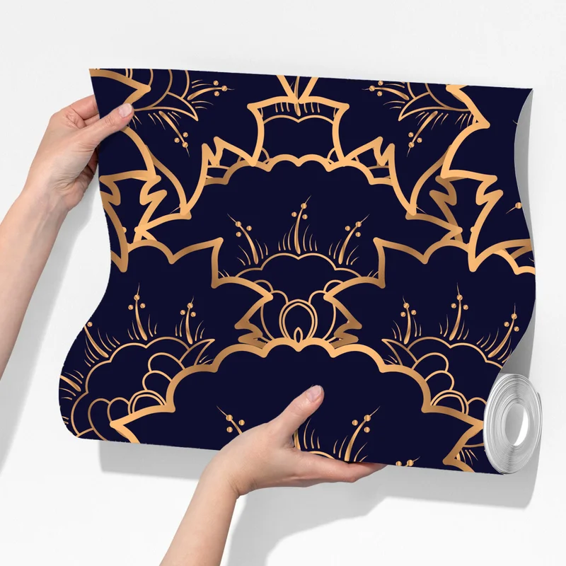 Fototapeta luksusowy złoty wzór kwiatowy na granacie Fototapeta luksusowy złoty wzór kwiatowy na granacie