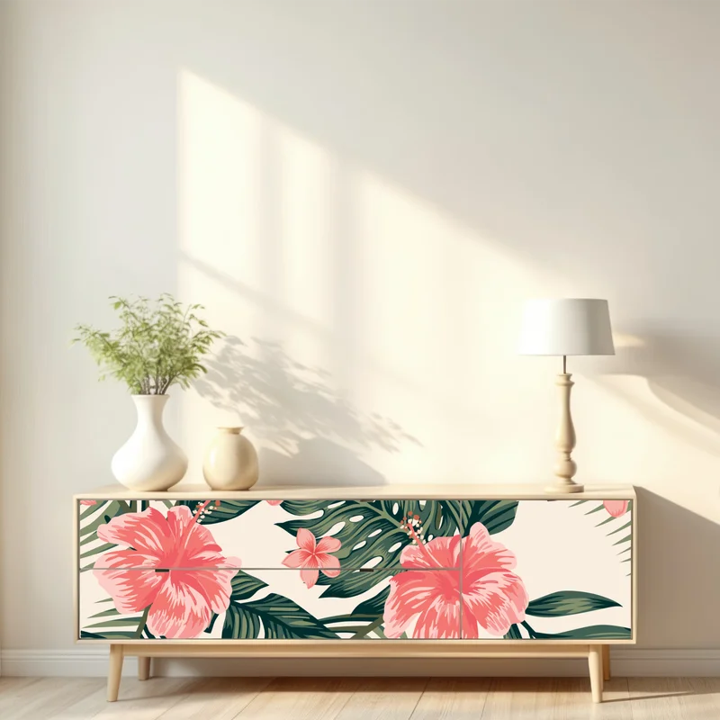 Repositionierbarer Aufkleber tropisches hibiskusmuster