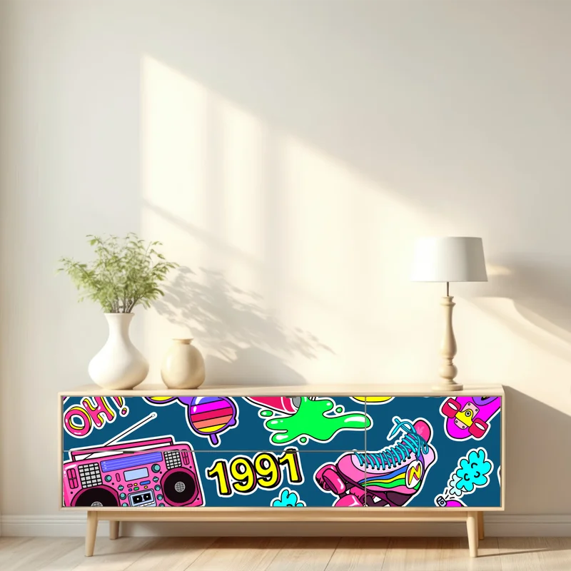 Repositionierbarer Aufkleber lebendige 90er aufkleber-collage