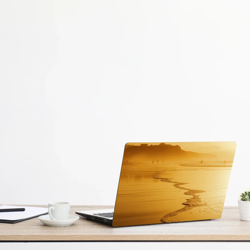 Laptop-Aufkleber goldener sonnenuntergang am strand von Sopelana