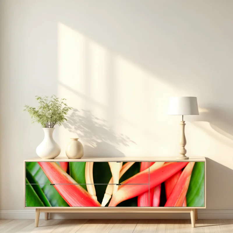 Repositionierbarer Aufkleber leuchtende tropische heliconia-blüten