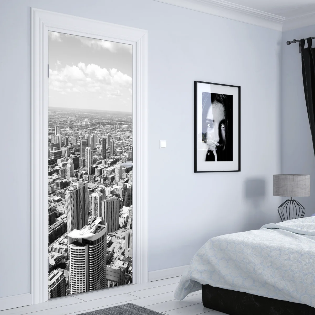 Türaufkleber Chicago skyline in graustufen Türaufkleber Chicago skyline in graustufen