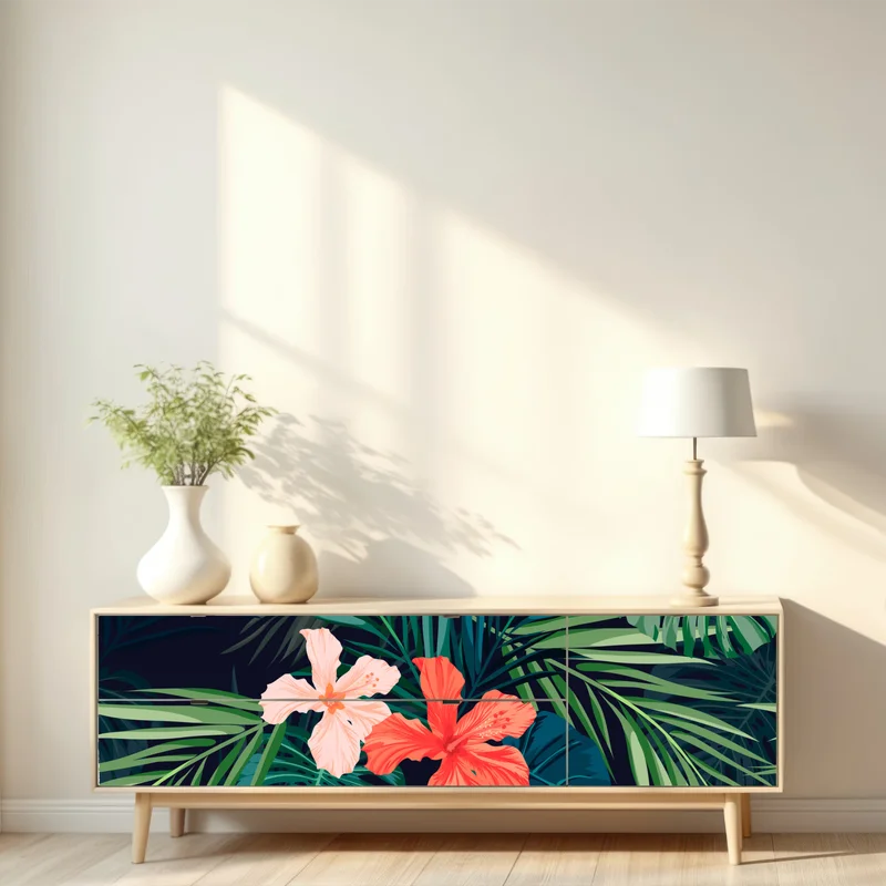 Repositionierbarer Aufkleber tropisches hibiskus-botanikmuster