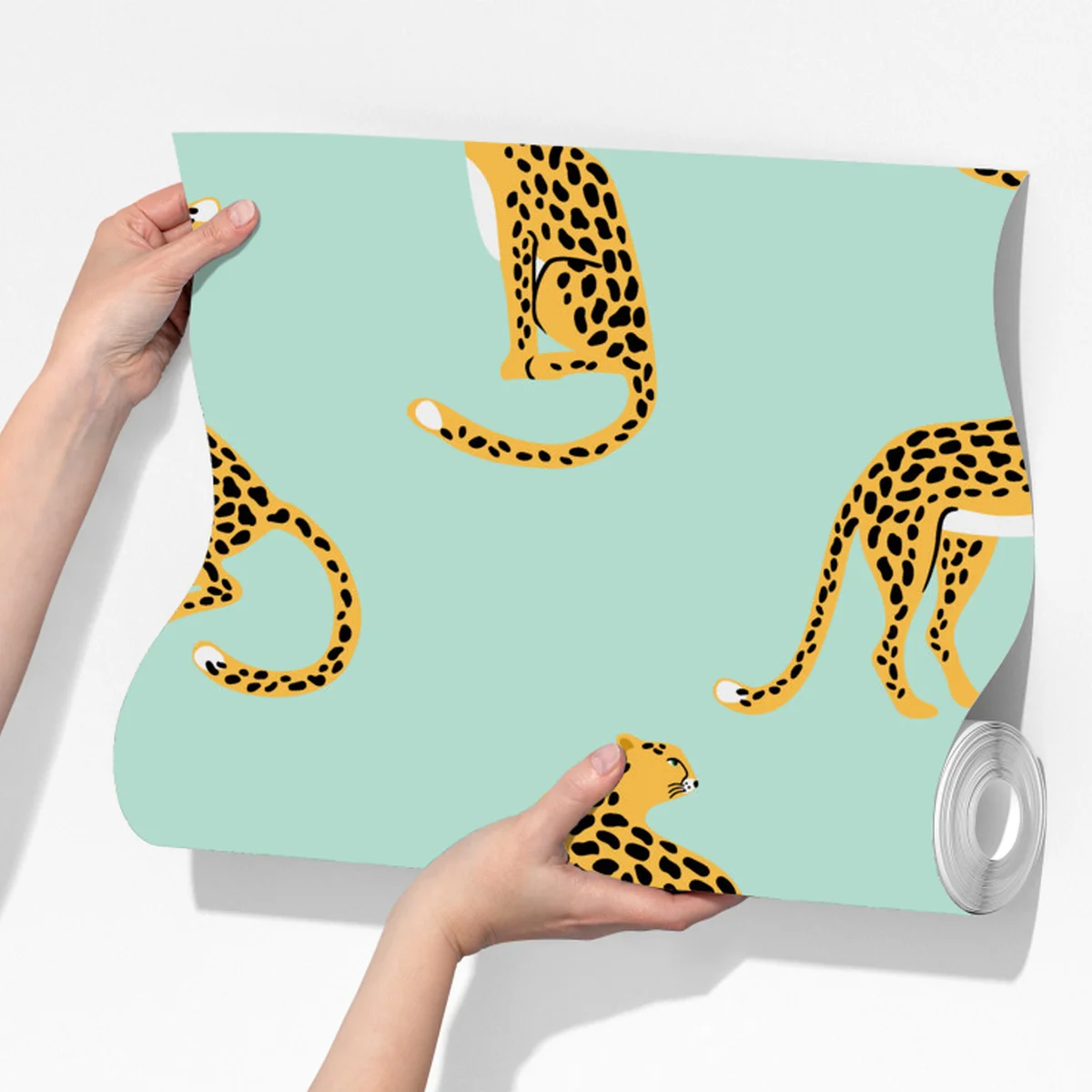 Fototapete verspieltes gepardenmuster auf türkisgrund Fototapete verspieltes gepardenmuster auf türkisgrund