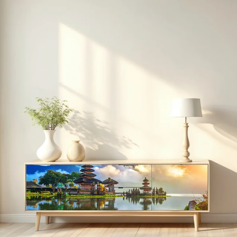 Repositionierbarer Aufkleber Pura Ulun Danu Bratan bei sonnenaufgang Repositionierbarer Aufkleber Pura Ulun Danu Bratan bei sonnenaufgang