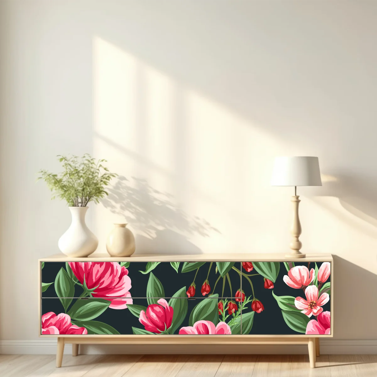 Repositionierbarer Aufkleber rosa aquarell blumenmuster auf dunklem hintergrund Repositionierbarer Aufkleber rosa aquarell blumenmuster auf dunklem hintergrund