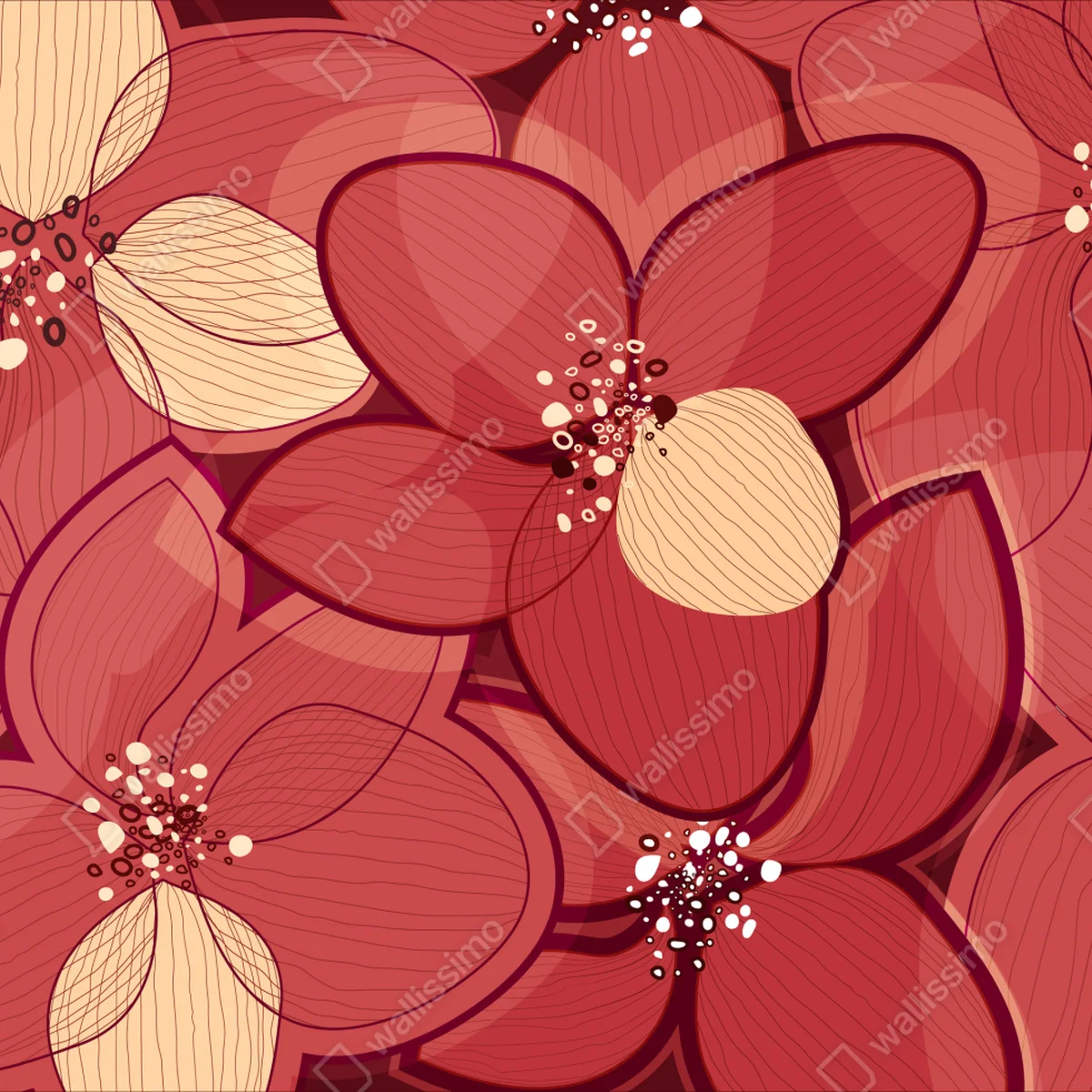 Leinwandbild rotes blumenmuster mit beigen mittelpunkten Leinwandbild rotes blumenmuster mit beigen mittelpunkten