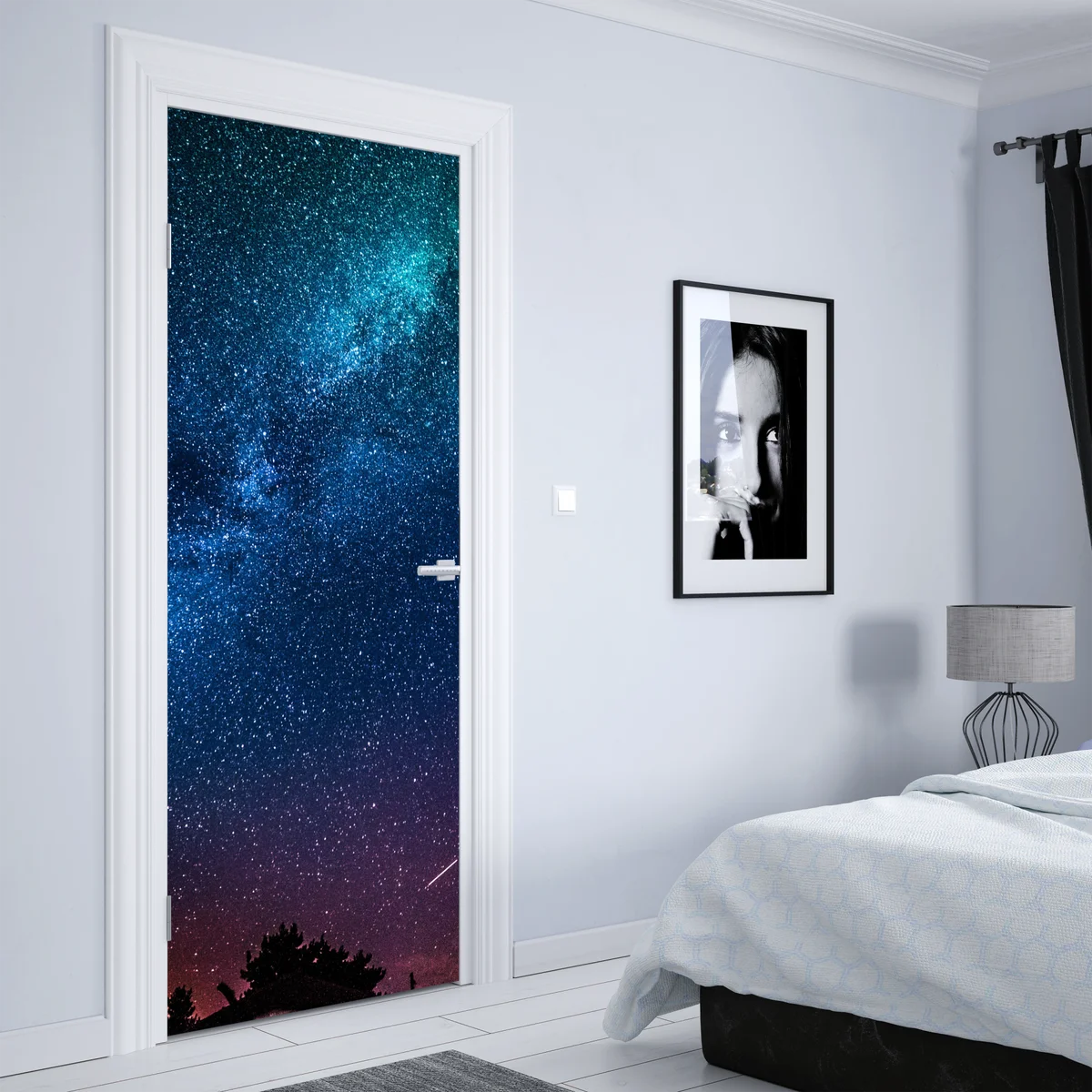 Türaufkleber tiefblauer nachthimmel mit milchstraße und sternschnuppe Türaufkleber tiefblauer nachthimmel mit milchstraße und sternschnuppe