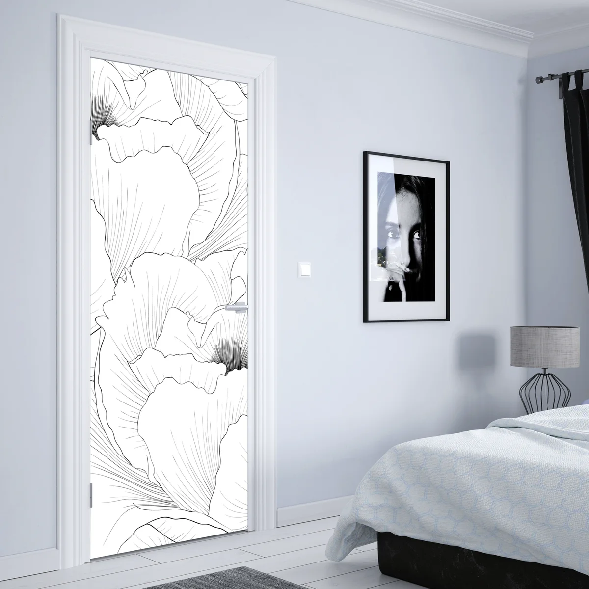 Türaufkleber feine botanische linienzeichnung mit blumen Türaufkleber feine botanische linienzeichnung mit blumen