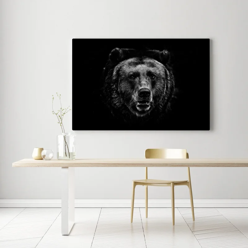 Leinwandbild düsteres grizzly-porträt in monochrom Leinwandbild düsteres grizzly-porträt in monochrom