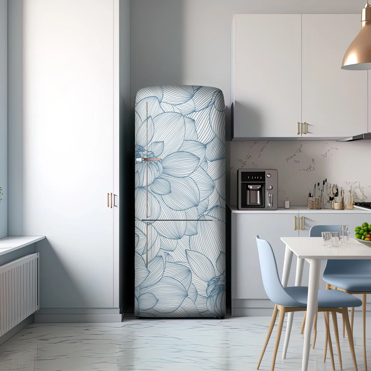 Kühlschrankaufkleber zartes blaues blumenlinienmuster Kühlschrankaufkleber zartes blaues blumenlinienmuster