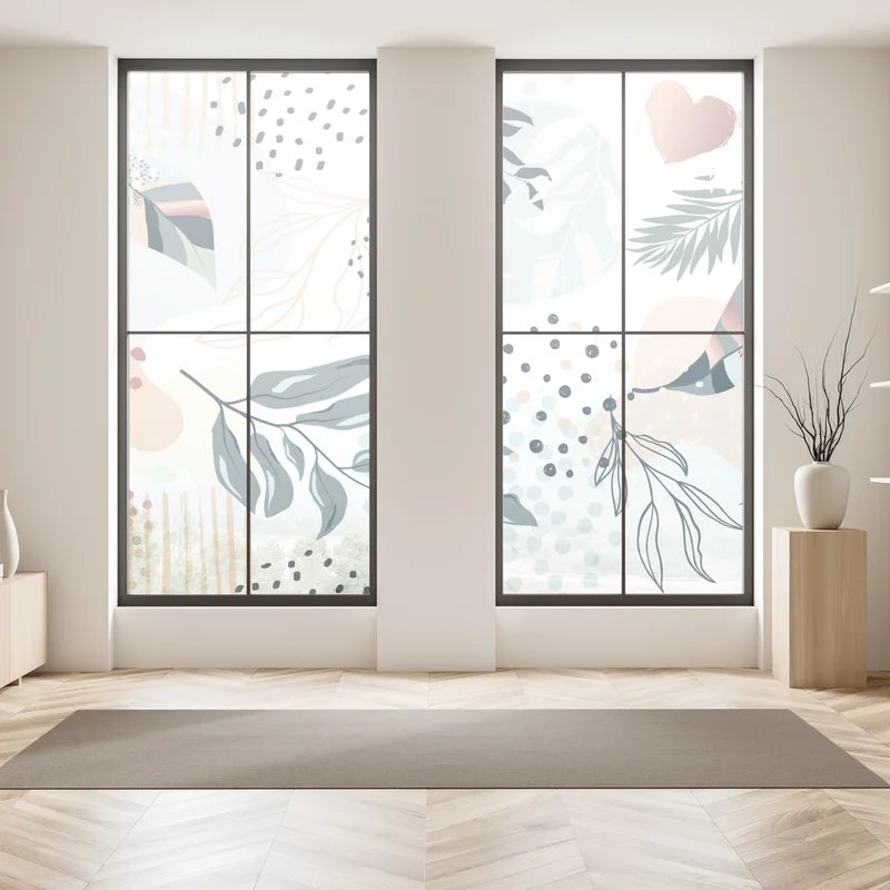 Fensteraufkleber pastellfarbenes botanisches abstraktes muster