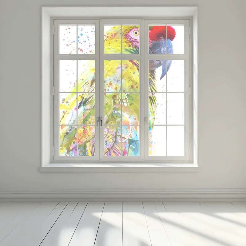 Fensteraufkleber lebhaftes aquarell-porträt eines papageis