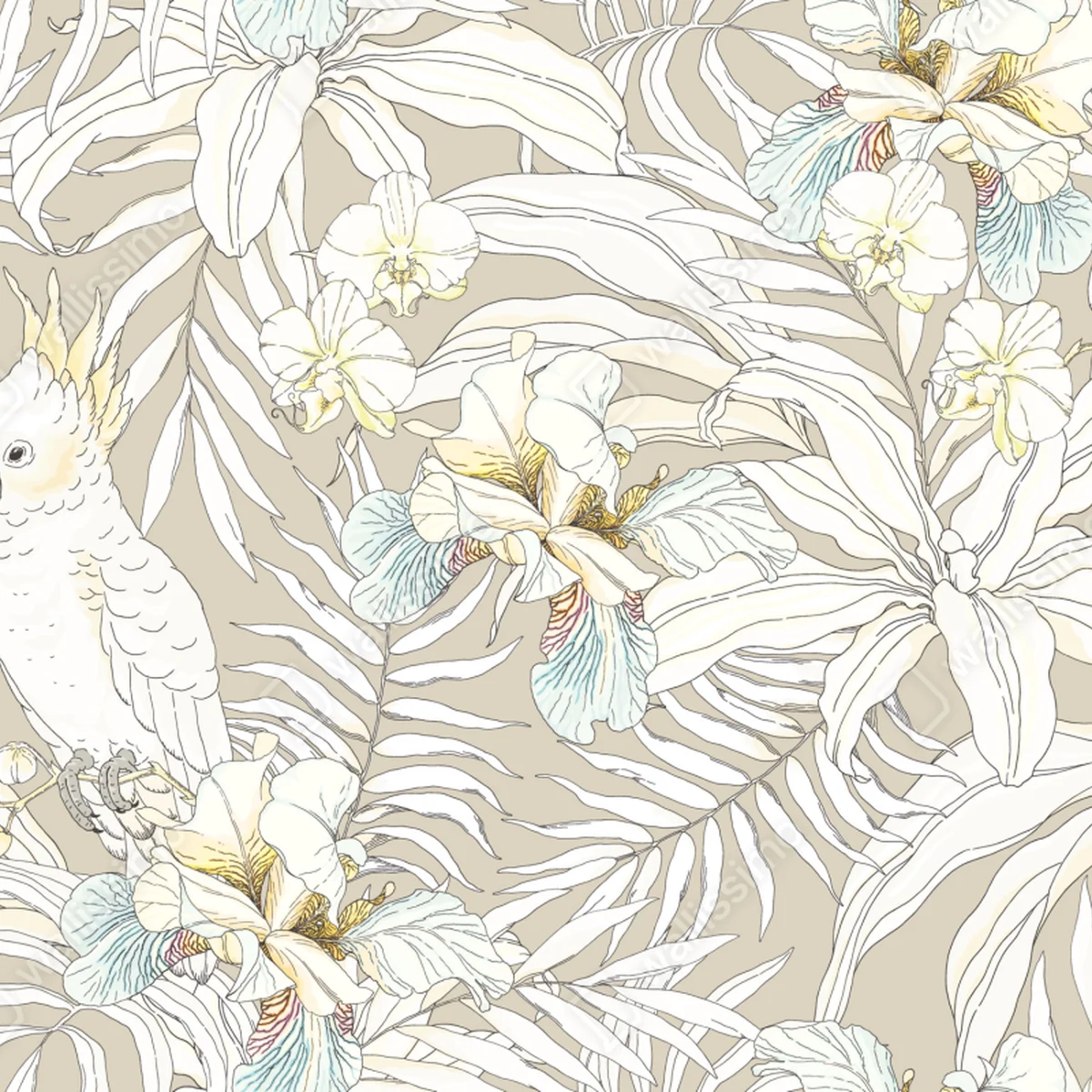 Türaufkleber tropisches kakadu-blumenmuster Türaufkleber tropisches kakadu-blumenmuster