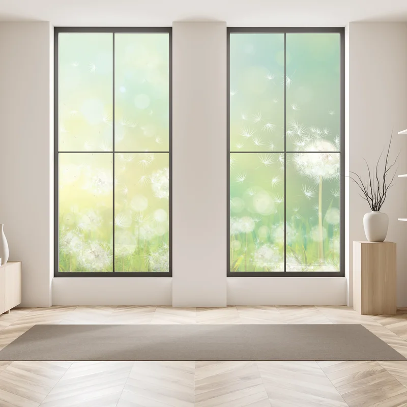 Fensteraufkleber frühlingswiese mit löwenzahn