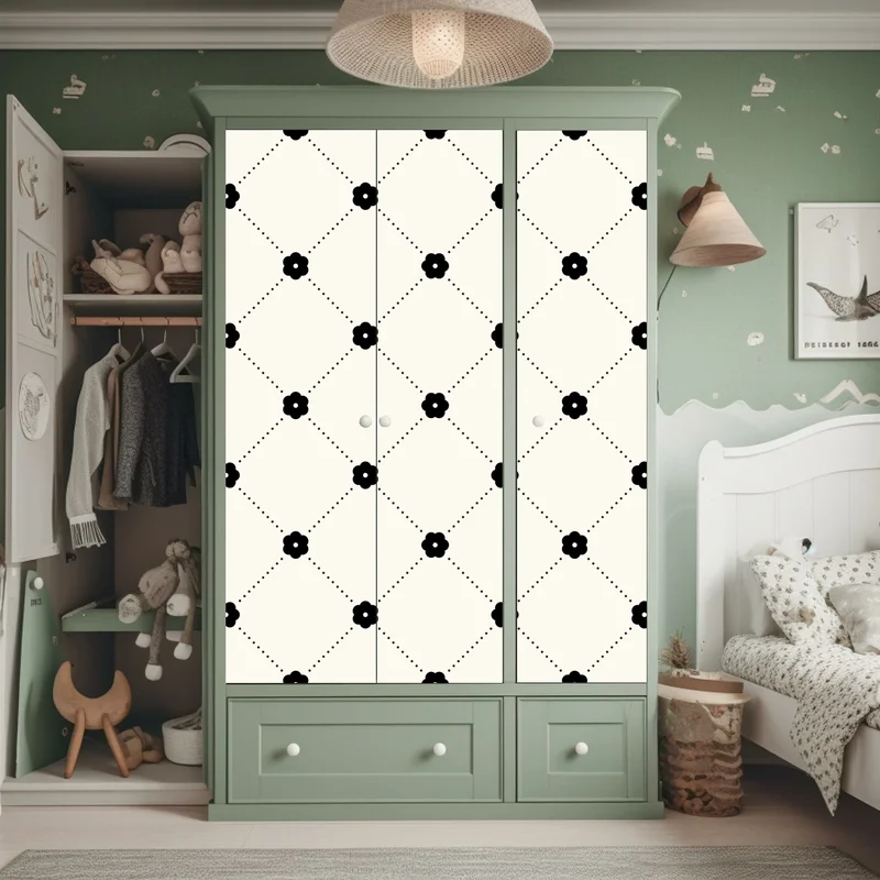 Schrankaufkleber minimalistisches schwarzes blumen-rautenmuster