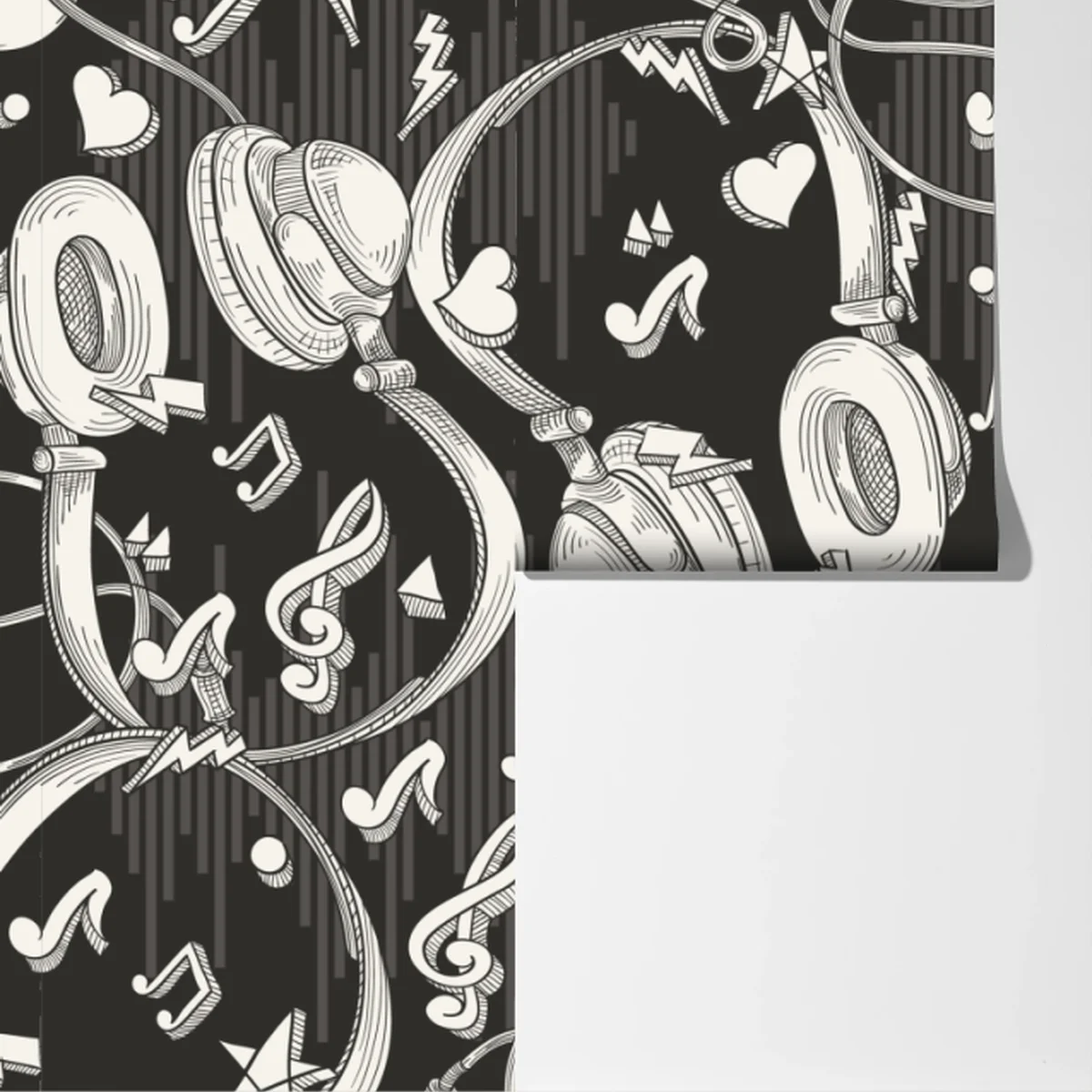 Fototapete monochromatisches muster mit kopfhörern und noten Fototapete monochromatisches muster mit kopfhörern und noten