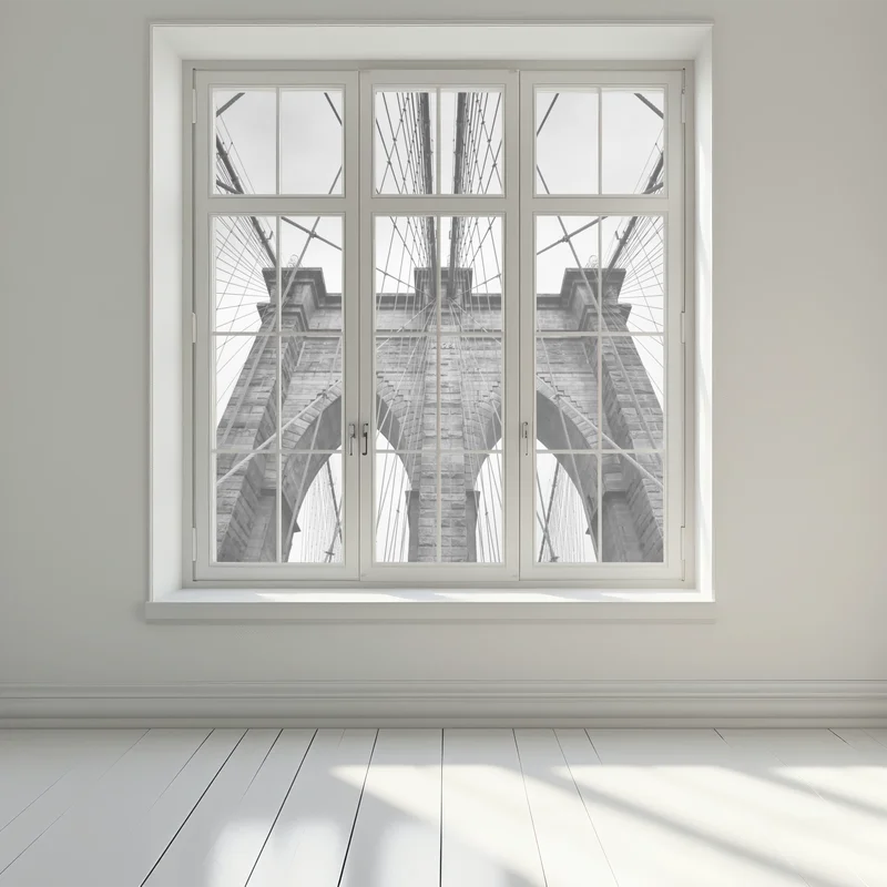 Fensteraufkleber perspektive der Brooklyn Bridge in monochrom Fensteraufkleber perspektive der Brooklyn Bridge in monochrom