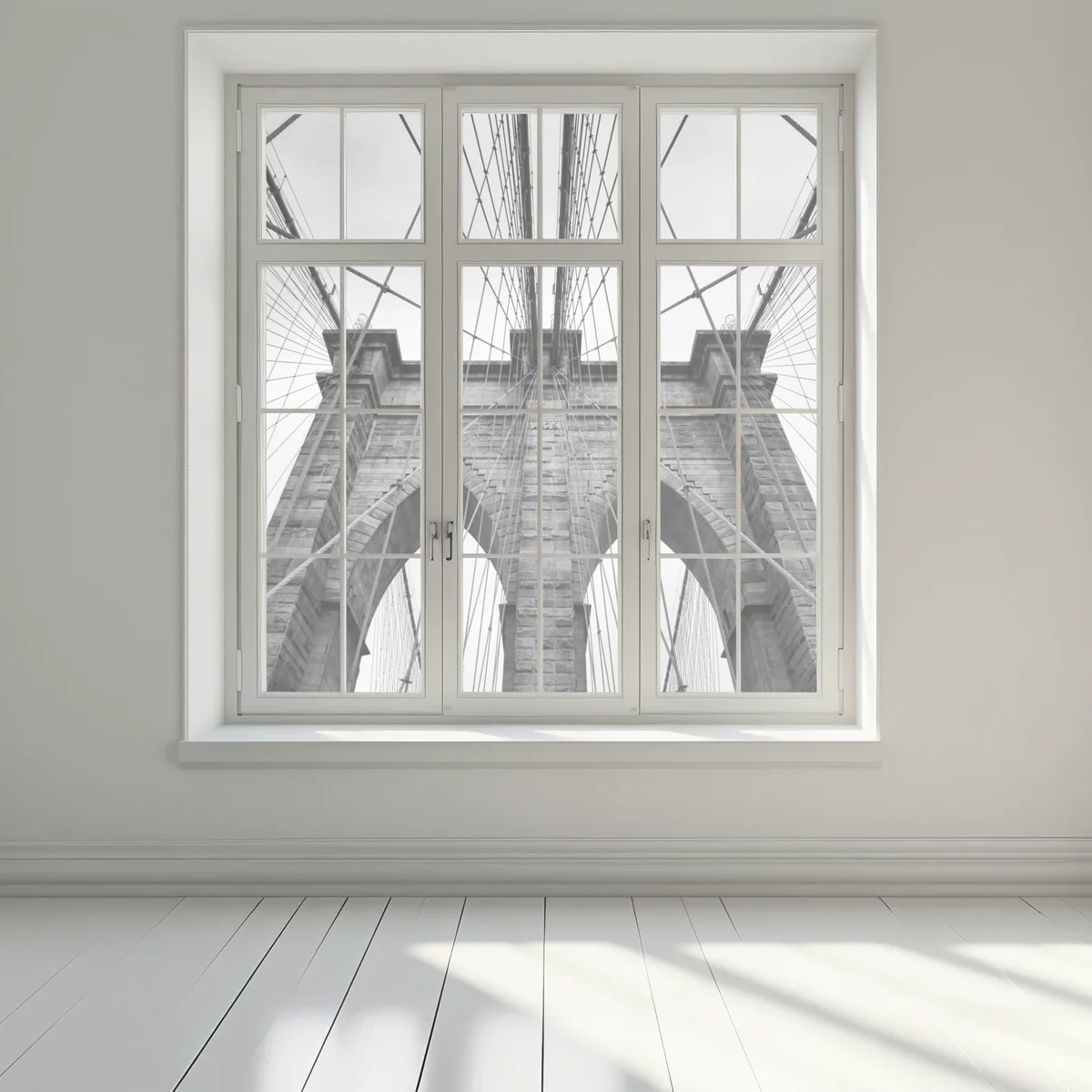 Fensteraufkleber perspektive der Brooklyn Bridge in monochrom Fensteraufkleber perspektive der Brooklyn Bridge in monochrom