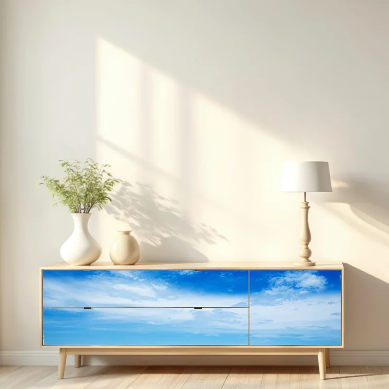 Repositionierbarer Aufkleber grüne wiese unter blauem himmel Repositionierbarer Aufkleber grüne wiese unter blauem himmel